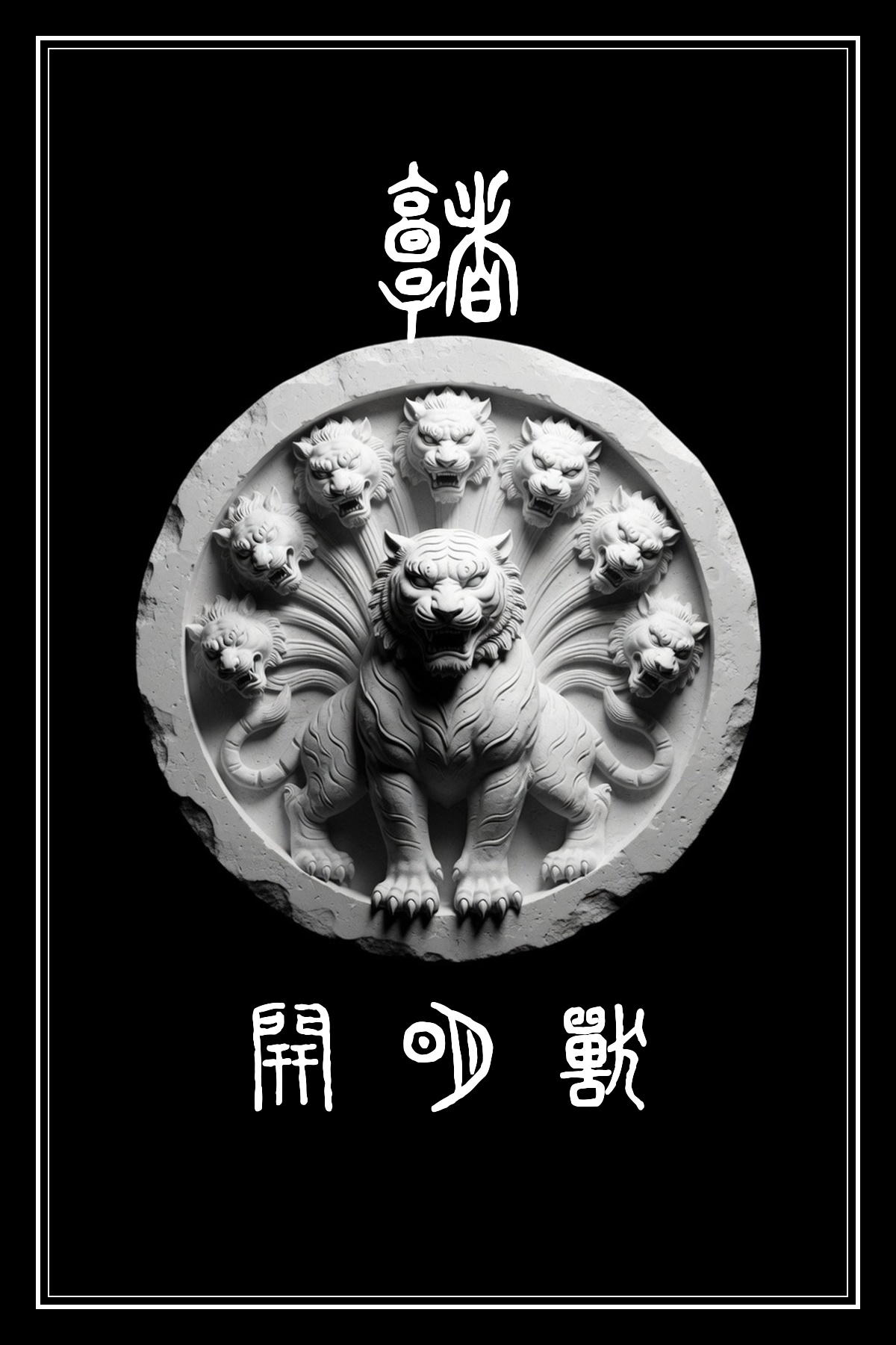 壁宿 開明獸 黑白雷雕圖騰