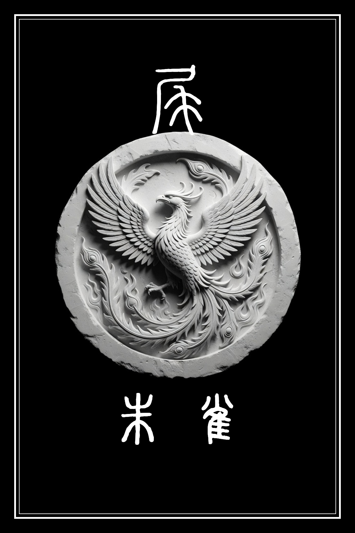 尾宿 朱雀 黑白雷雕圖騰