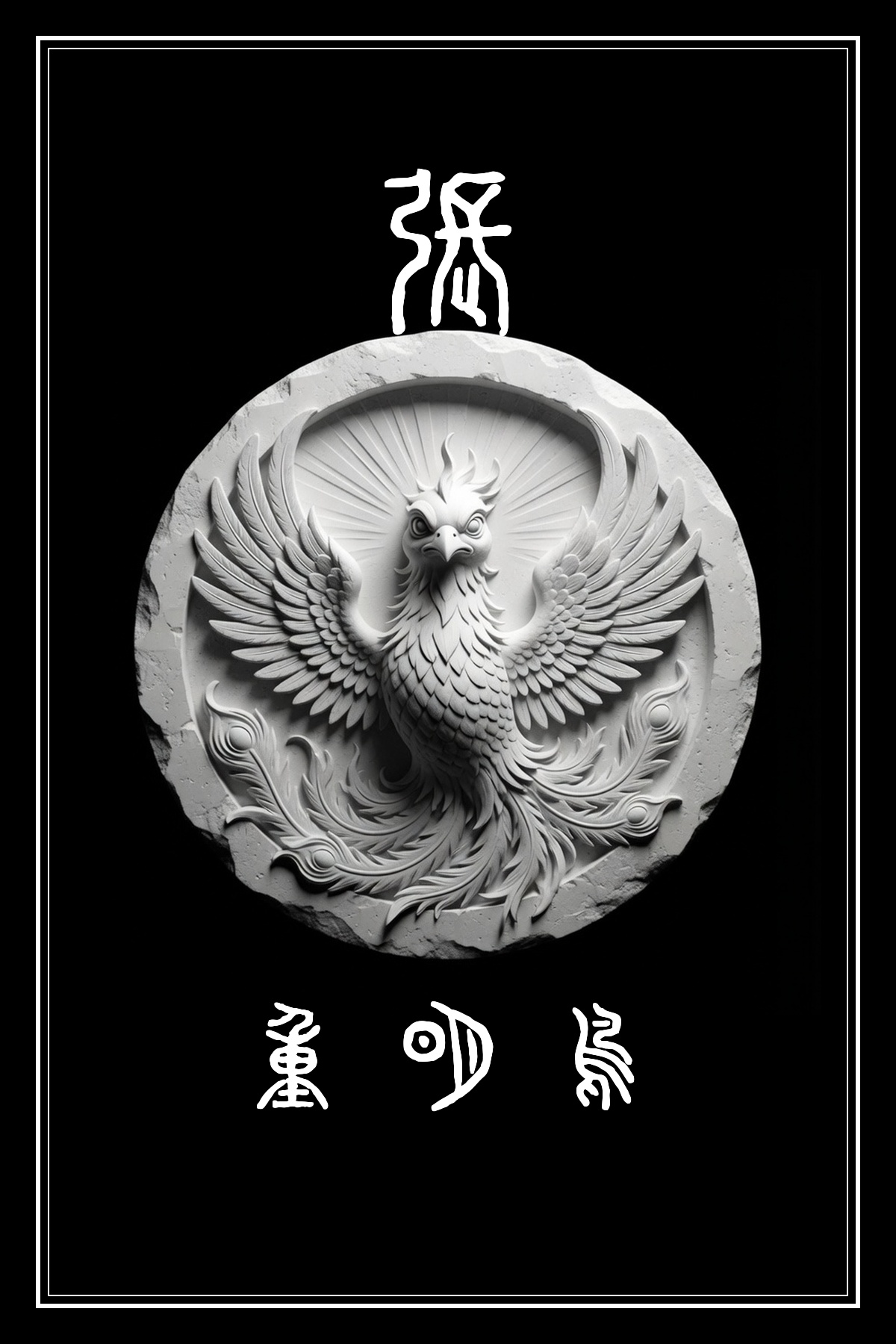 張宿 重明鳥 黑白雷雕圖騰