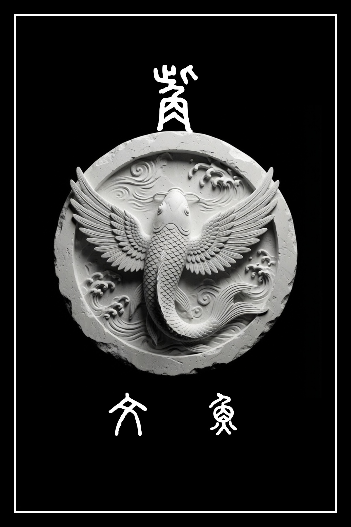 觜宿 文鰩魚 黑白雷雕圖騰